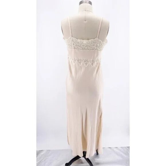 Vintage Silk Lace Slip Dress Nightgown Made in Spain Ivory Peach 42 Small Medium - Picture 2 of 16